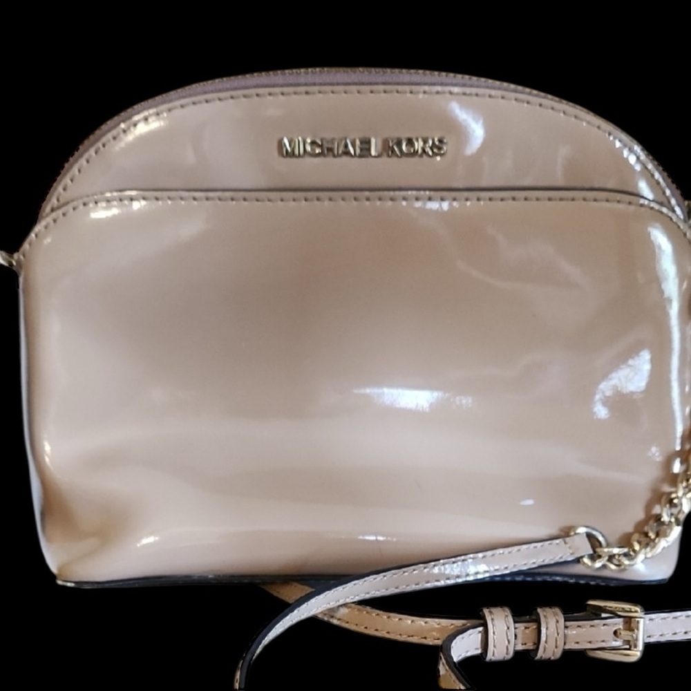 Michael Kors Patent Leather Beige Crossbody Bag with Gold Hardware